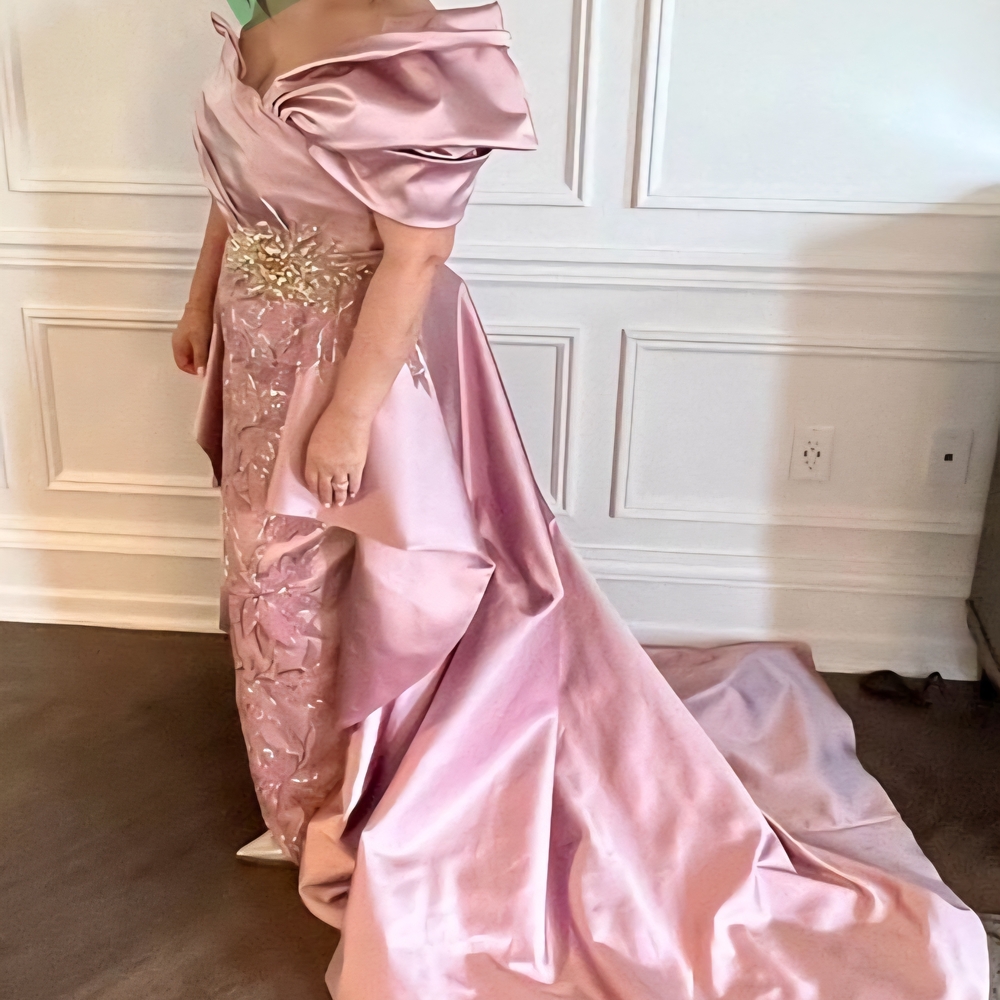 Pink Embellished Off-Shoulder Wedding Gown